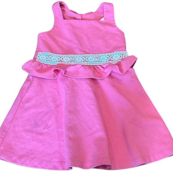 Janie & Jack Pink and White Crochet Trim Ponte Stretch Dress Size 2T VGUC - Picture 1 of 9